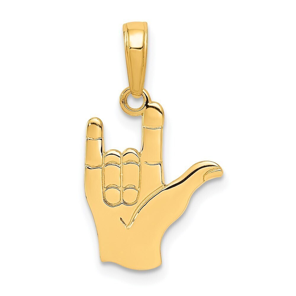 14k Yellow Gold I Love You Hand/ Sign Language Pendant